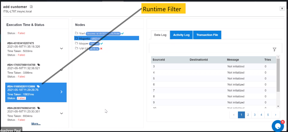 Runtime filter snapshot mark